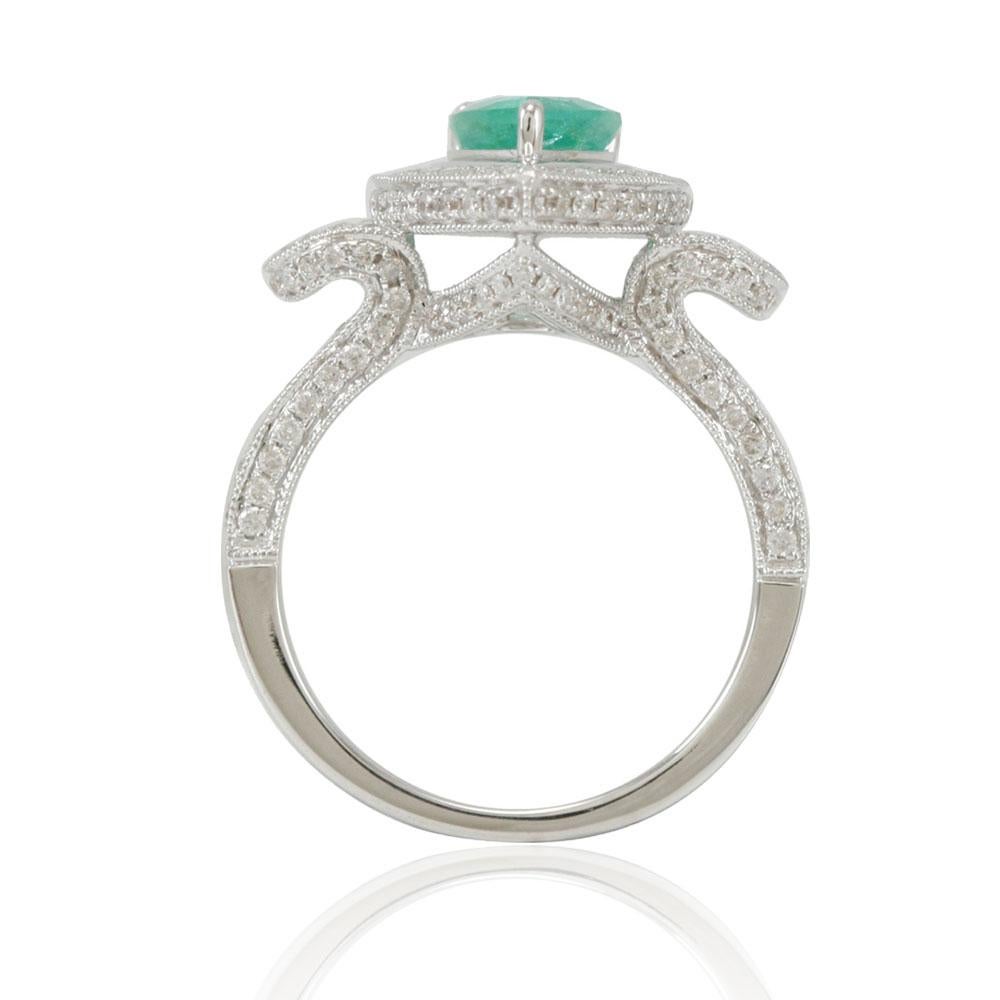 Contemporary Suzy Levian 14 Karat White Gold Pear-Cut Colombian Emerald Ring