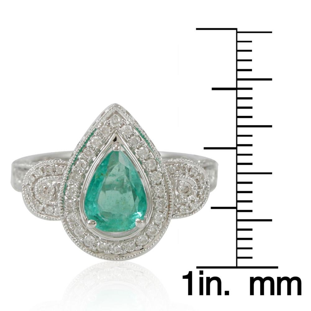 Pear Cut Suzy Levian 14 Karat White Gold Pear-Cut Colombian Emerald Ring