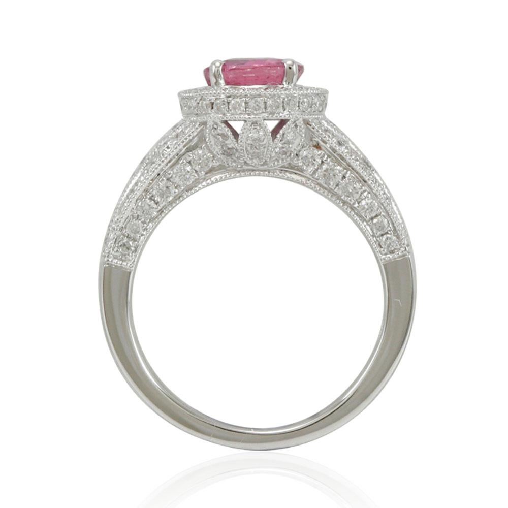Romantic Suzy Levian 14 Karat White Gold Pink Ceylon Sapphire and White Diamond Ring