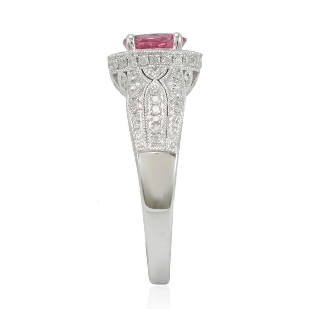 Round Cut Suzy Levian 14 Karat White Gold Pink Ceylon Sapphire and White Diamond Ring