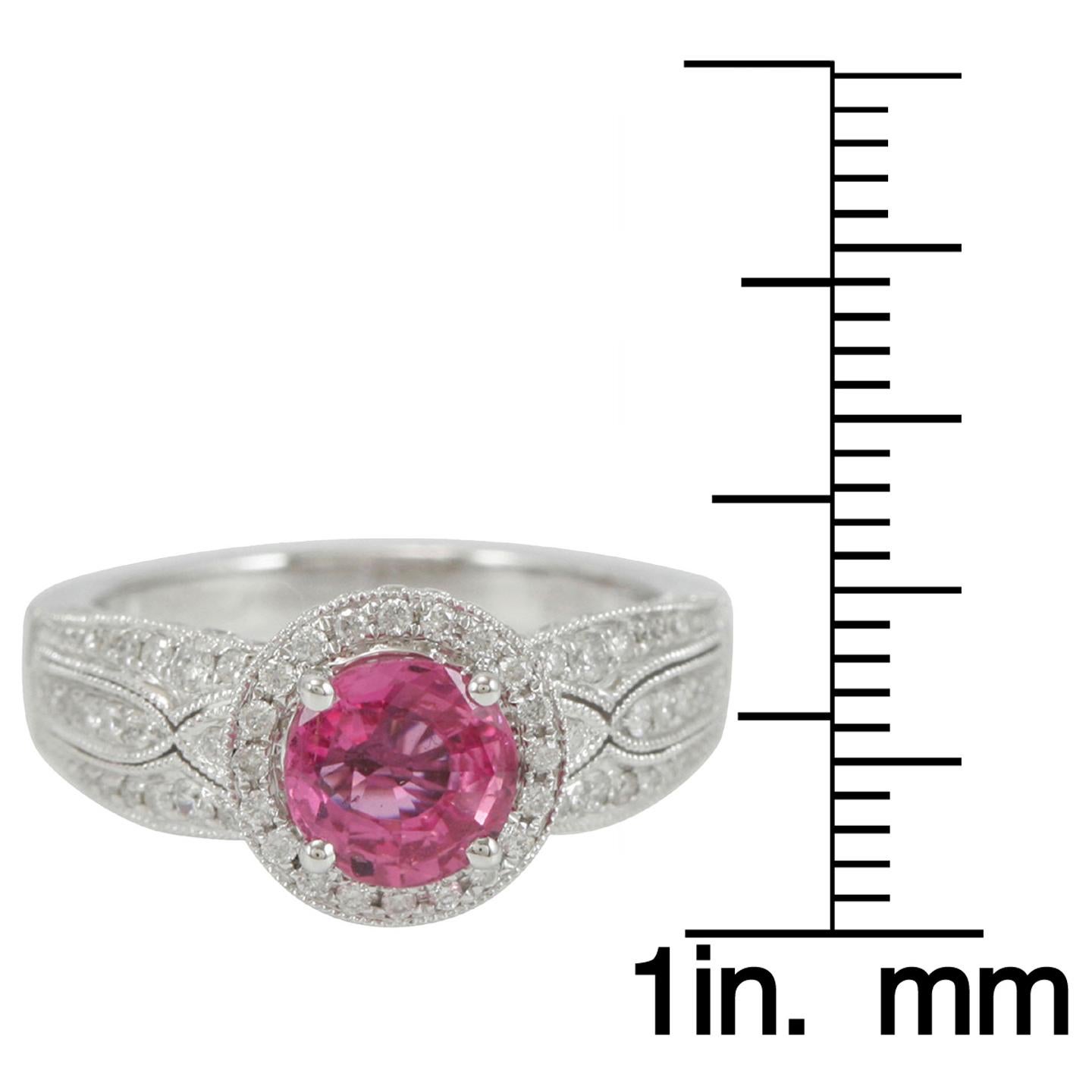Suzy Levian 14 Karat White Gold Pink Ceylon Sapphire and White Diamond Ring In New Condition In Great Neck, NY