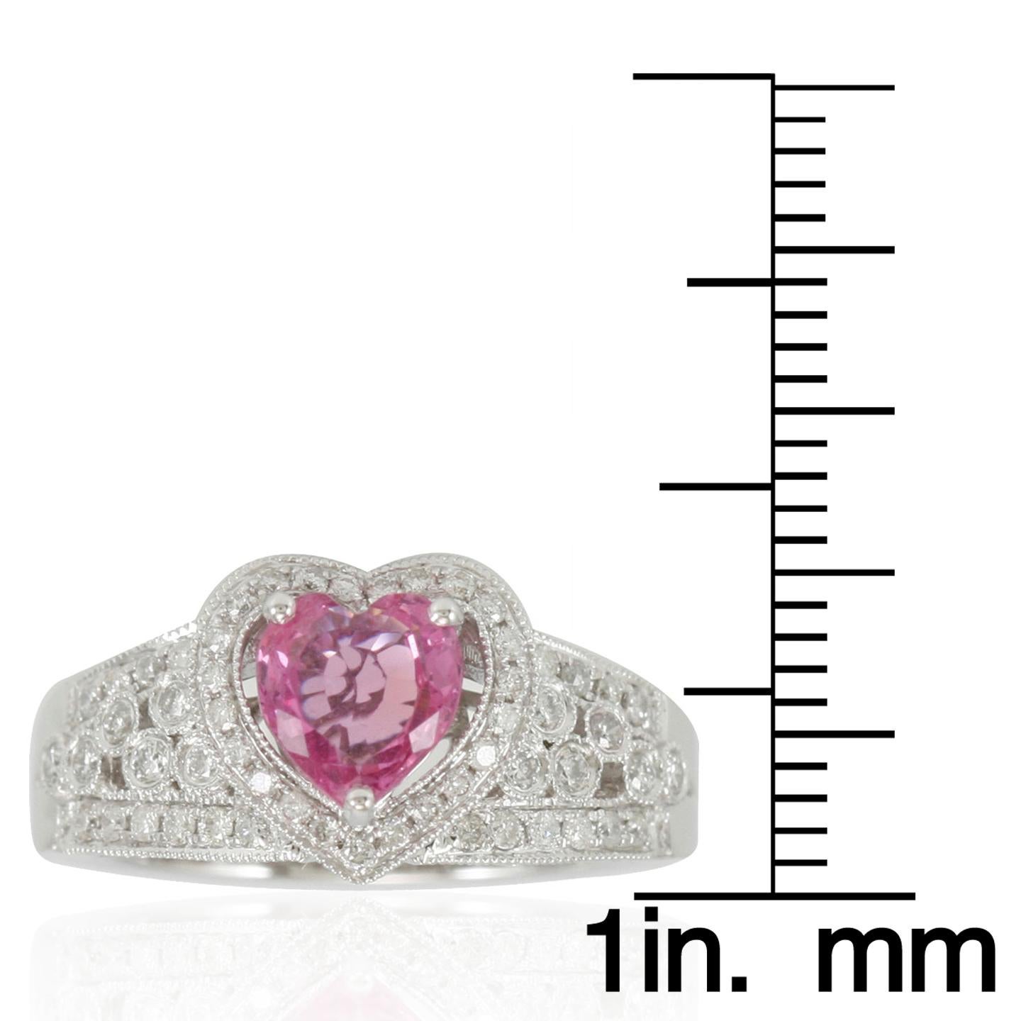 Contemporary Suzy Levian 14 Karat White Gold Pink Ceylon Sapphire Heart and Diamond Ring For Sale