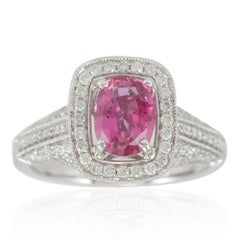 Suzy Levian 14 Karat White Gold Pink Cushion Cut Sapphire White Diamonds Ring