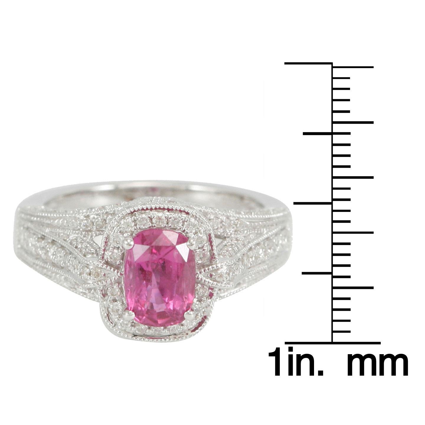Art Deco Suzy Levian 14 Karat White Gold Pink Sapphire and Diamond Ring For Sale