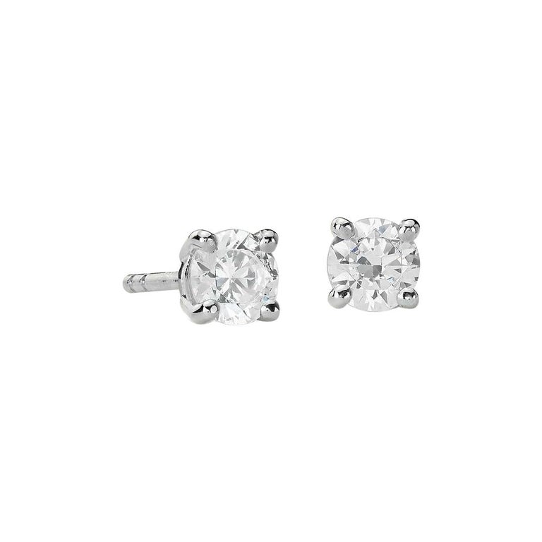 Suzy Levian 14K White Gold Round 0.50 cttw Diamond Stud Earrings For ...