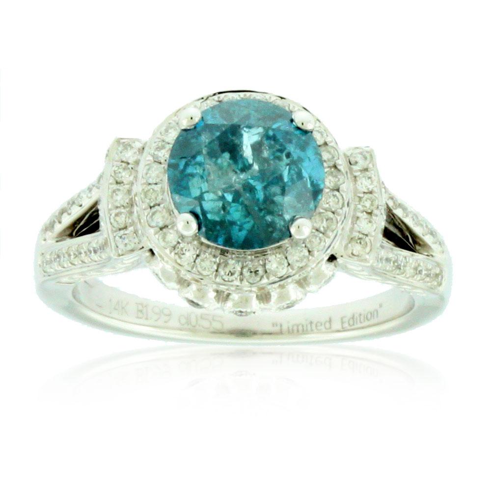 Women's Suzy Levian 14K White Gold Round Blue and White Diamond Halo Engagement Ring