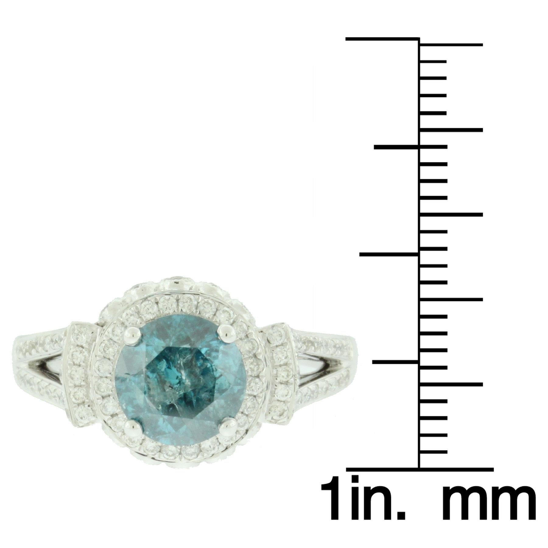 Suzy Levian 14K White Gold Round Blue and White Diamond Halo Engagement Ring 1