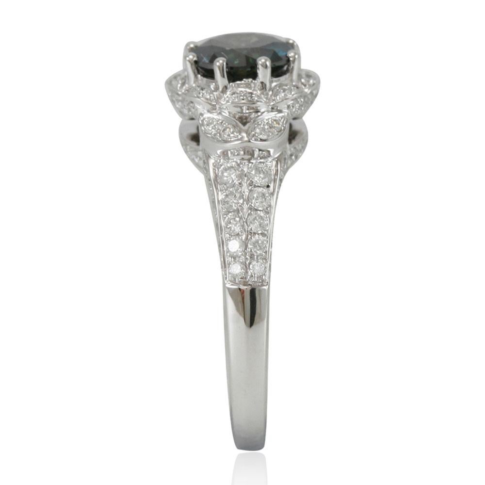 Round Cut Suzy Levian 14K White Gold Round Blue and White Diamond Bridal Flower Ring