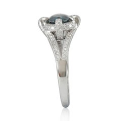 Suzy Levian 14K White Gold Round Blue and White Diamond Halo Engagement Ring