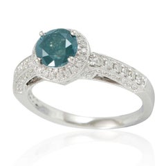 Suzy Levian 14K White Gold Round Blue and White Diamond Halo Engagement Ring