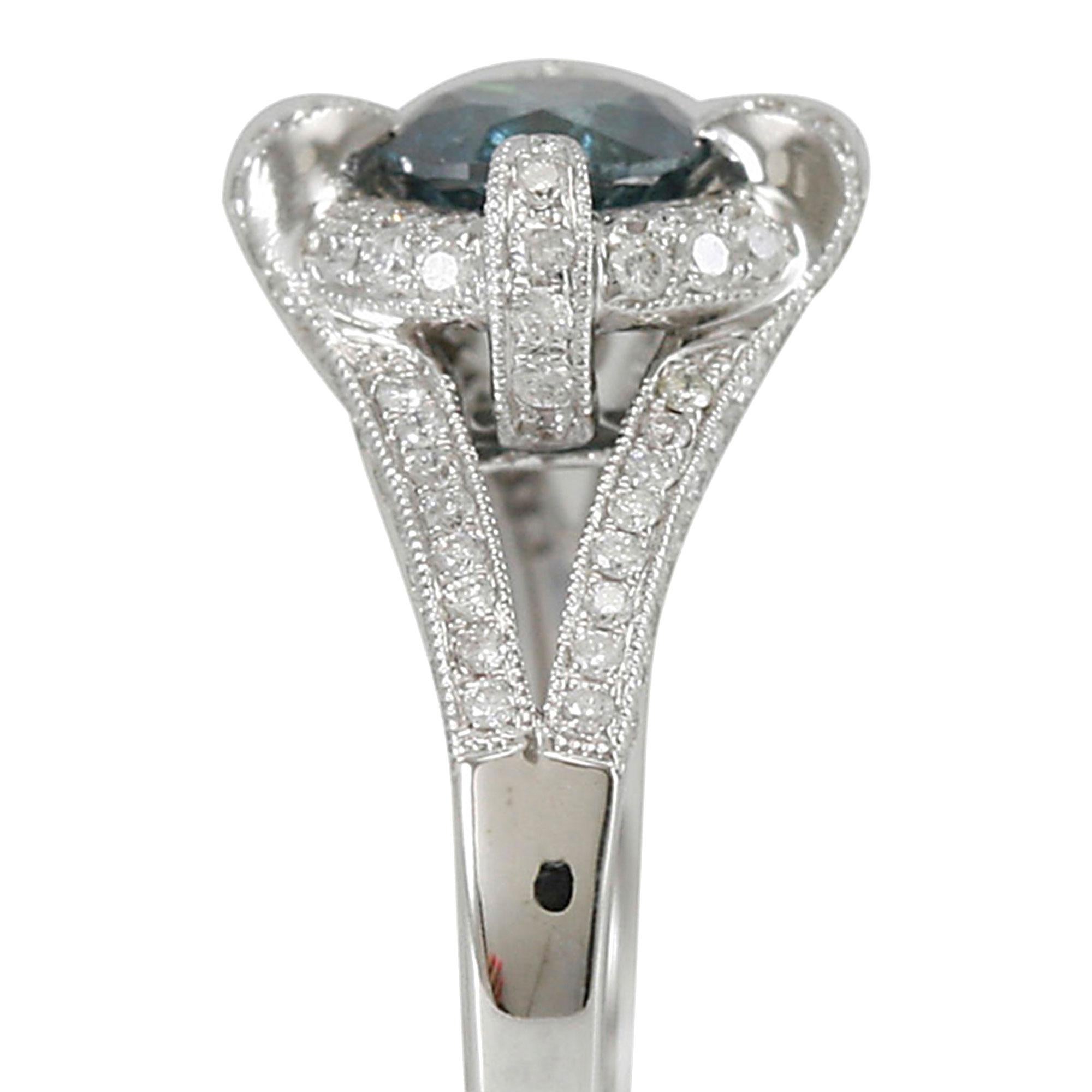 Contemporary Suzy Levian 14K White Gold Round Blue and White Diamond Ring
