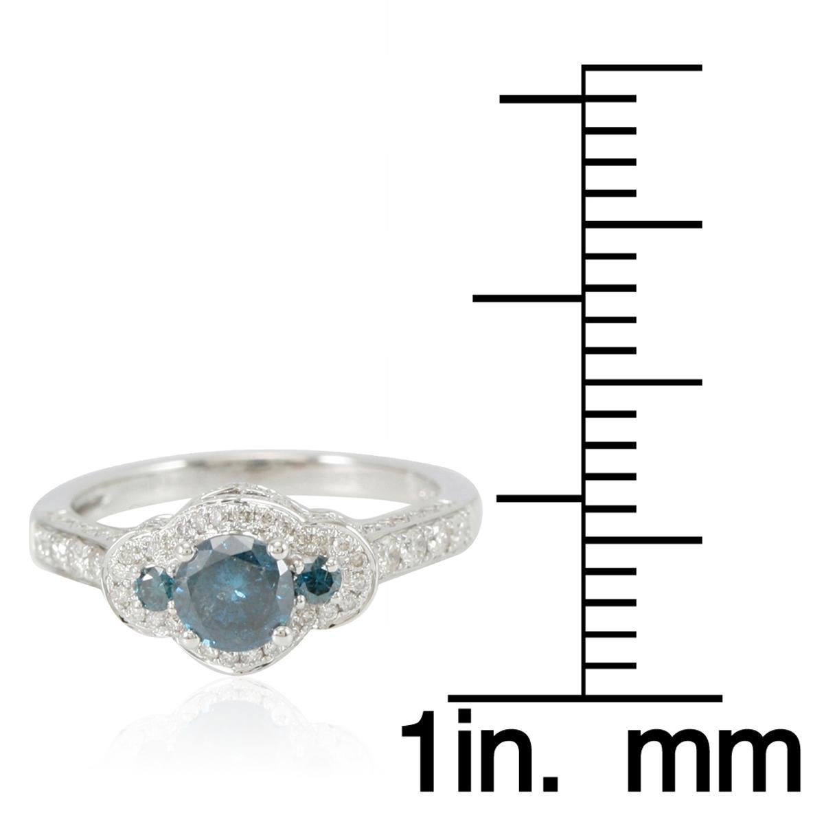 Round Cut Suzy Levian 14K White Gold & Round Blue Diamond Halo Bridal Engagement Ring For Sale