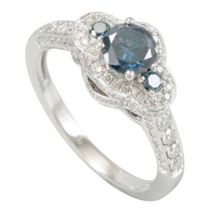 Suzy Levian 14K White Gold & Round Blue Diamond Halo Bridal Engagement Ring