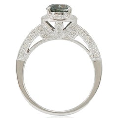 Suzy Levian 14K White Gold Round Blue-Green and White Diamond Halo Ring
