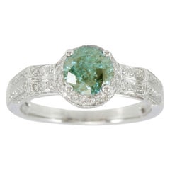 Suzy Levian Verlobungsring, 14 Karat Weißgold, runder blauer weißer Diamant, Halo