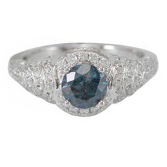 Suzy Levian 14K White Gold Round Blue White Diamond Bridal Engagement Ring