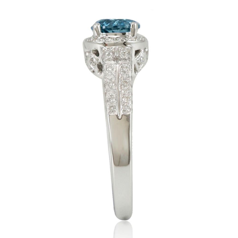 Contemporary Suzy Levian 14K White Gold Round Blue & White Diamond Engagement Ring