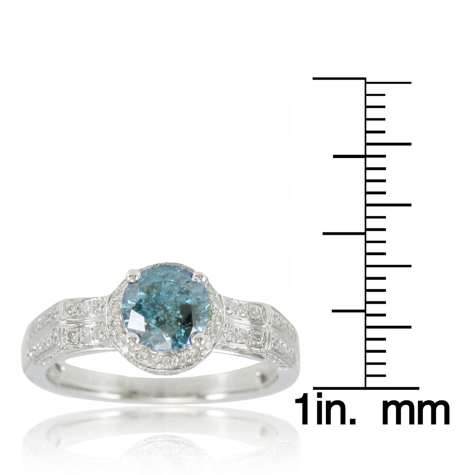 Round Cut Suzy Levian 14K White Gold Round Blue & White Diamond Engagement Ring
