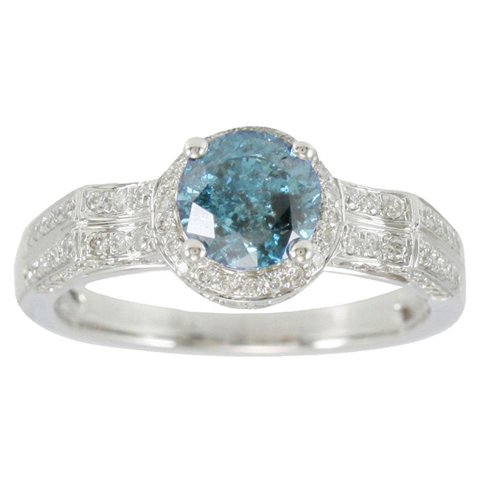 Suzy Levian 14K White Gold Round Blue & White Diamond Engagement Ring