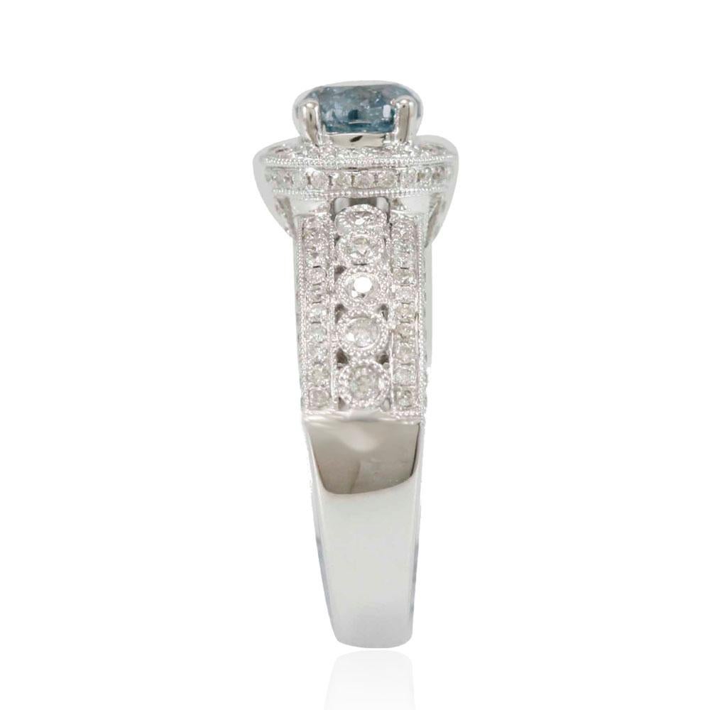 Round Cut Suzy Levian 14K White Gold Round Blue & White Diamond Halo Engagement Ring 
