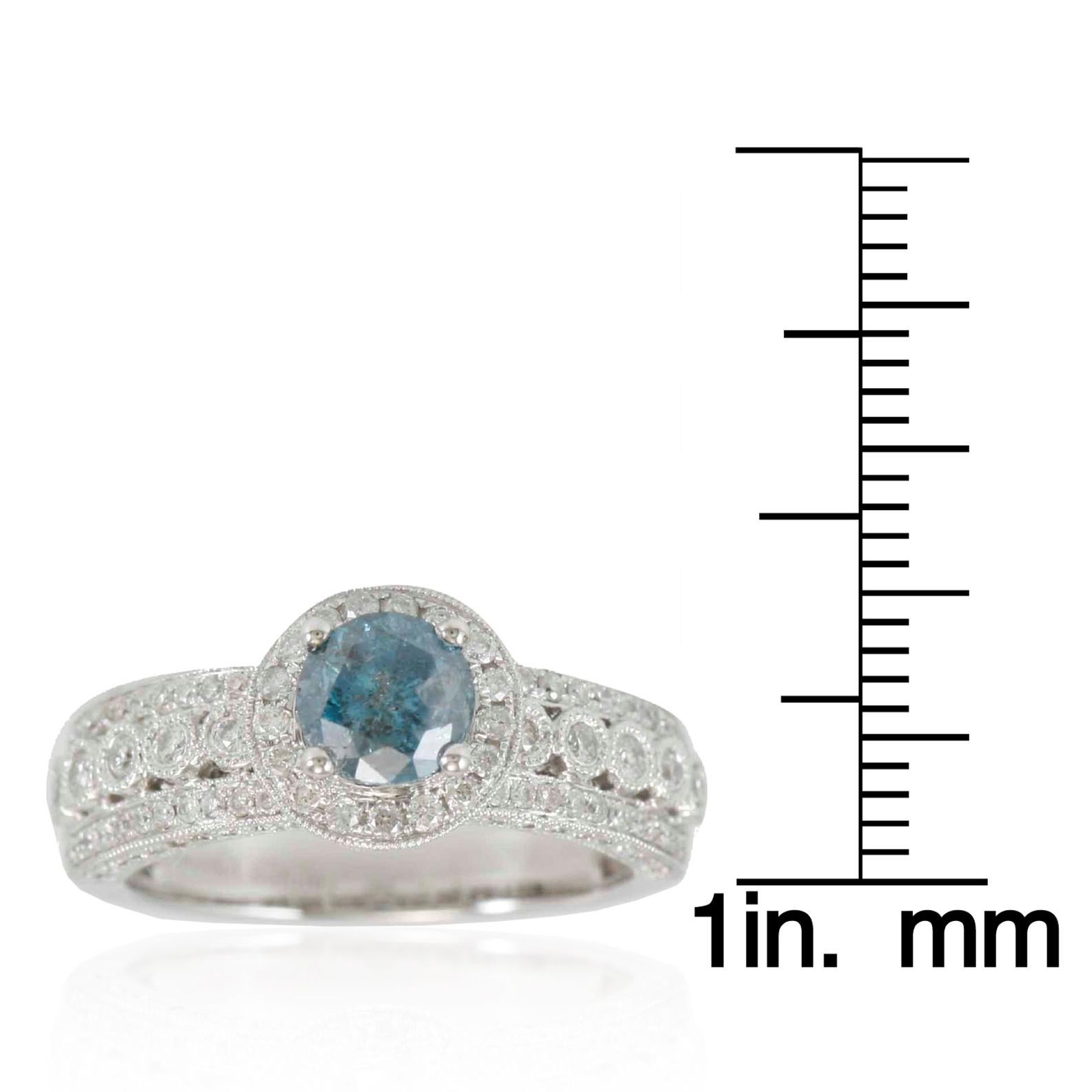 Suzy Levian 14K White Gold Round Blue & White Diamond Halo Engagement Ring  In New Condition In Great Neck, NY