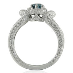 Suzy Levian Bague en or blanc 14 carats avec halo de diamants bleus et blancs ronds