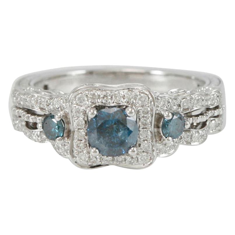 Suzy Levian 14K White Gold Round Blue & White Diamond Ring
