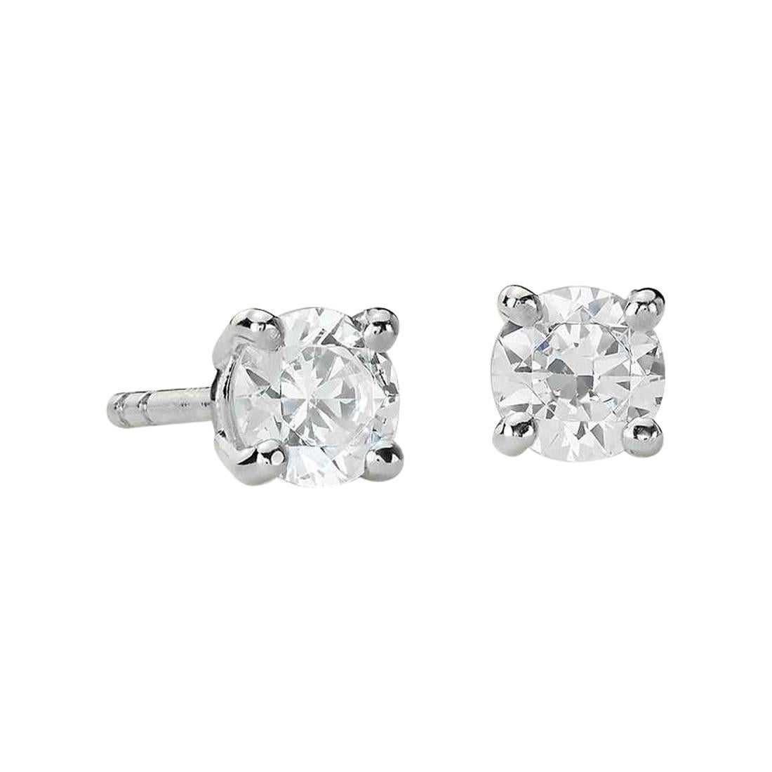Suzy Levian 14k White Gold Round cut White Diamond Stud Earrings