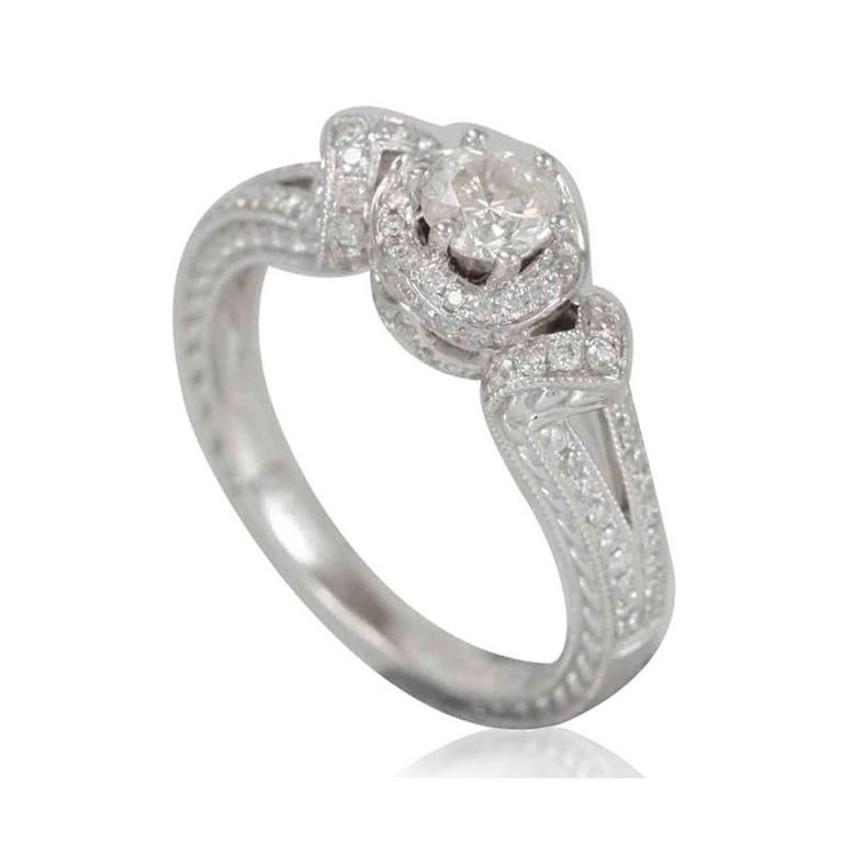 Contemporary Suzy Levian 14k White Gold Round White Diamond Bridal Engagement Ring