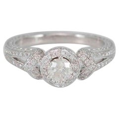 Suzy Levian 14k White Gold Round White Diamond Bridal Engagement Ring