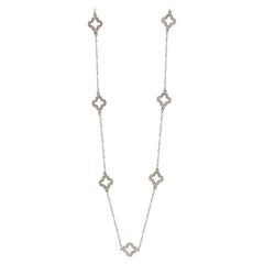 Suzy Levian 14K White Gold White Diamond 7 Clover by the Yard Station Necklace