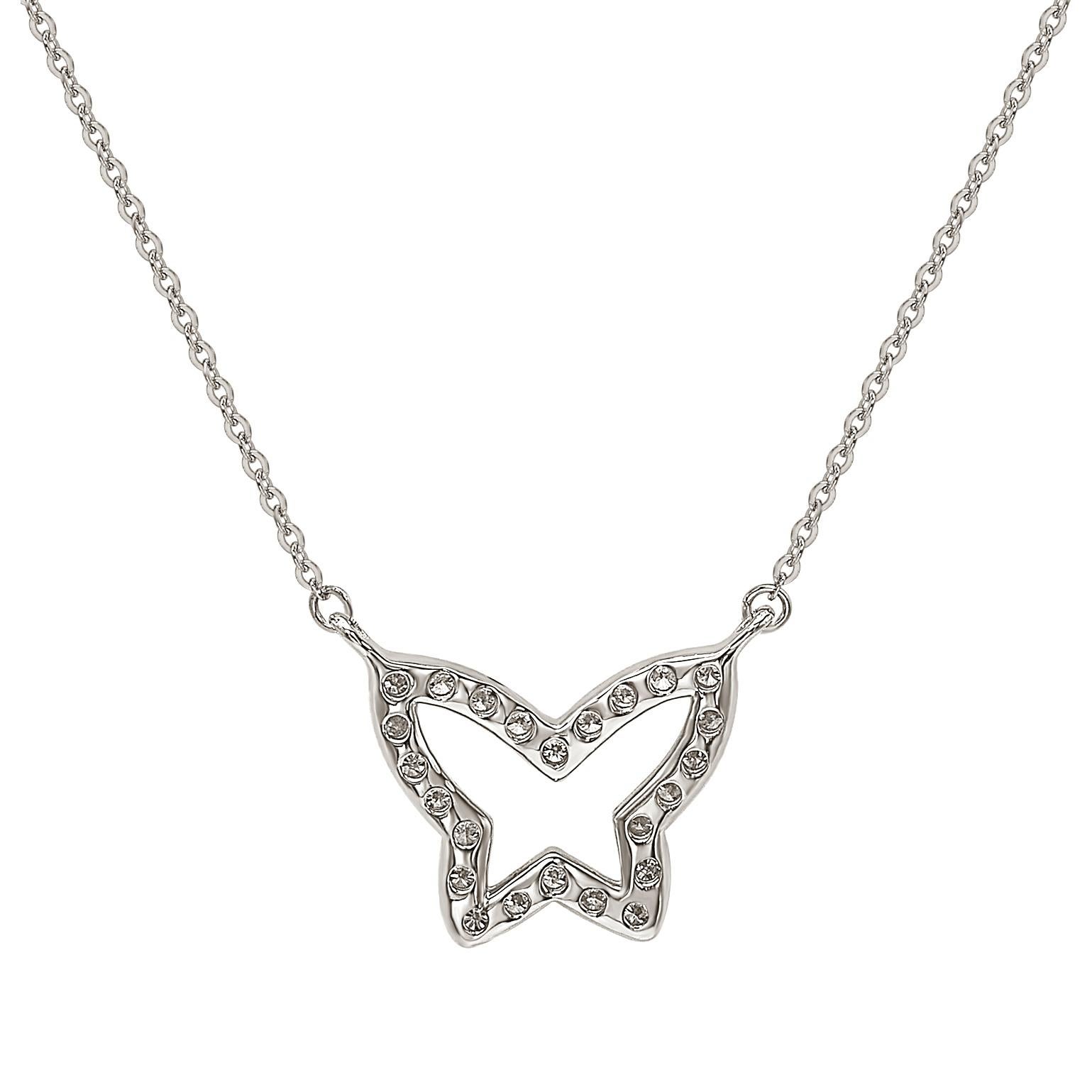 This breathtaking Suzy Levian butterfly necklace features natural diamonds, hand-set in 14-Karat white gold. It's the perfect gift to let someone special know you're thinking of them. Each butterfly necklace features a single row of pave natural