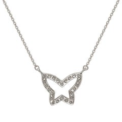 Suzy Levian 14k White Gold White Diamond Butterfly Necklace