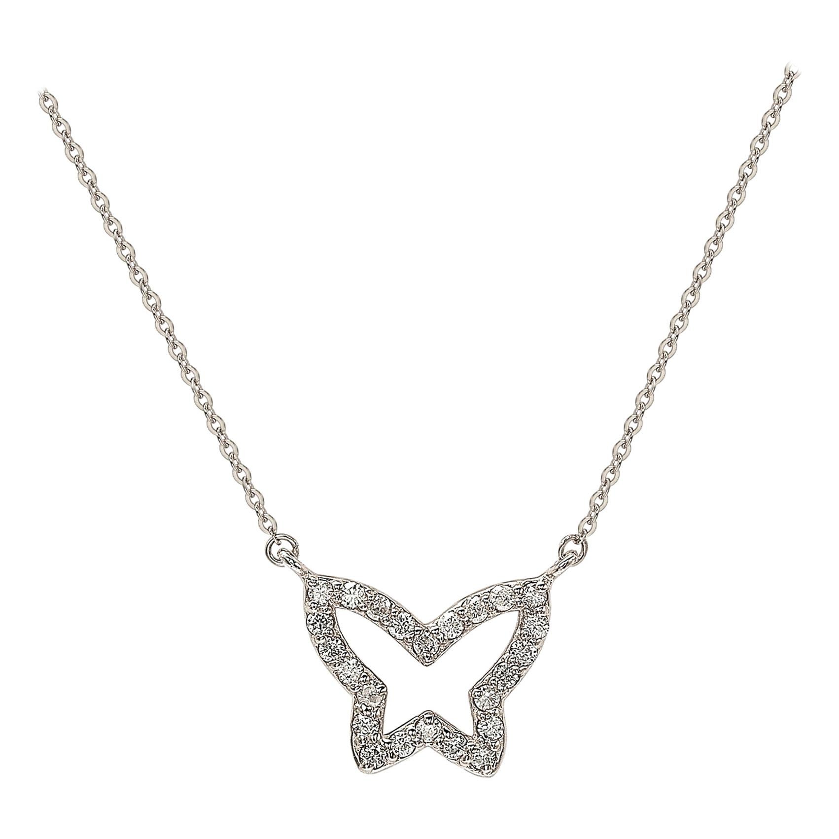 Suzy Levian 14k White Gold White Diamond Butterfly Necklace For Sale