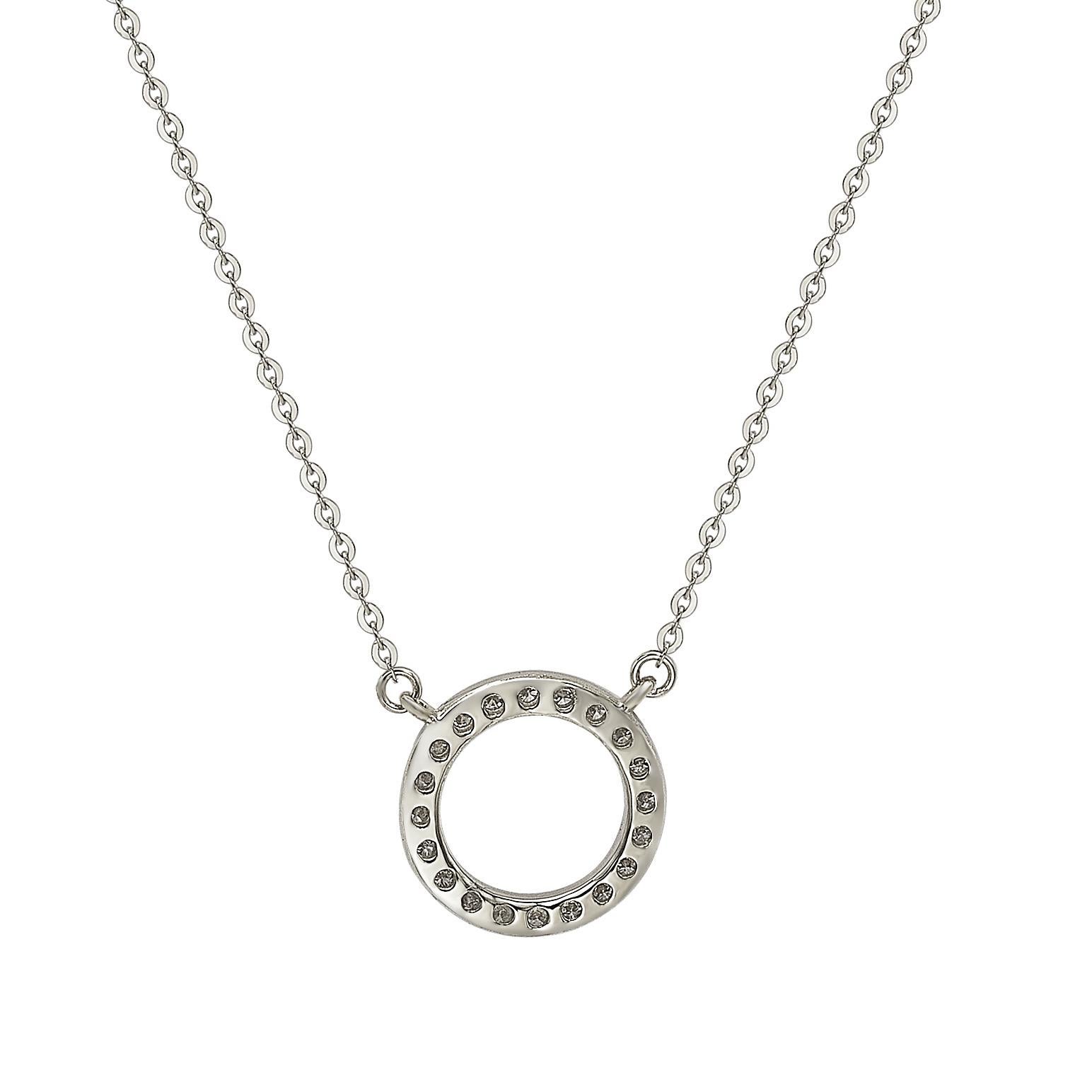 This breathtaking Suzy Levian circle necklace features natural diamonds, hand-set in 14-Karat white gold. It's the perfect gift to let someone special know you're thinking of them. Each circle necklace features a single row of pave natural white