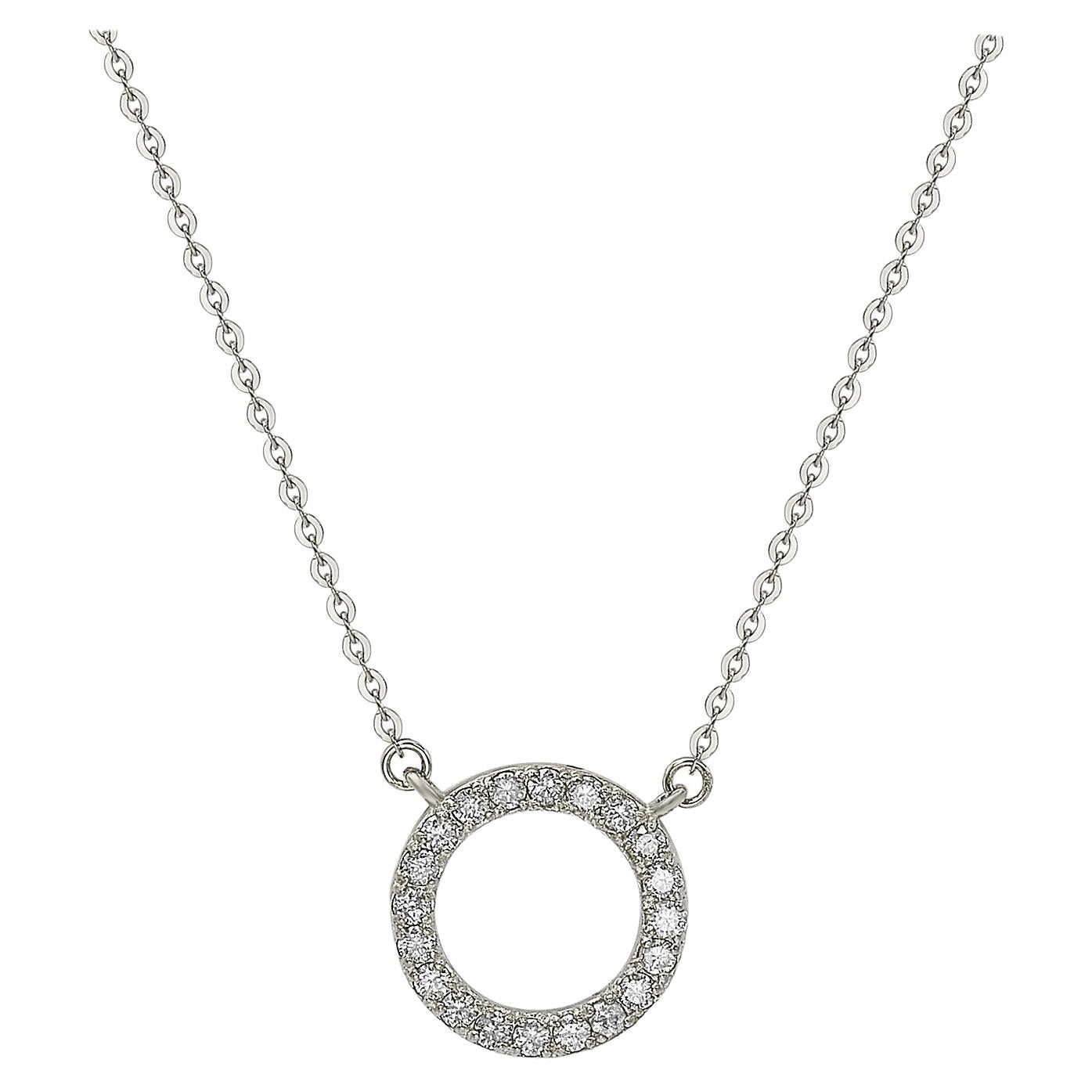 Suzy Levian 14k White Gold White Diamond Circle Necklace For Sale
