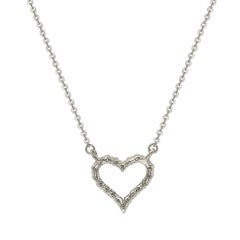 Suzy Levian 14k White Gold White Diamond Heart Chain Necklace
