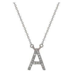 Suzy Levian 14k White Gold White Diamond Letter Initial Necklace, A