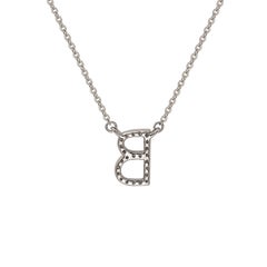 Suzy Levian 14K White Gold White Diamond Letter Initial Necklace, B