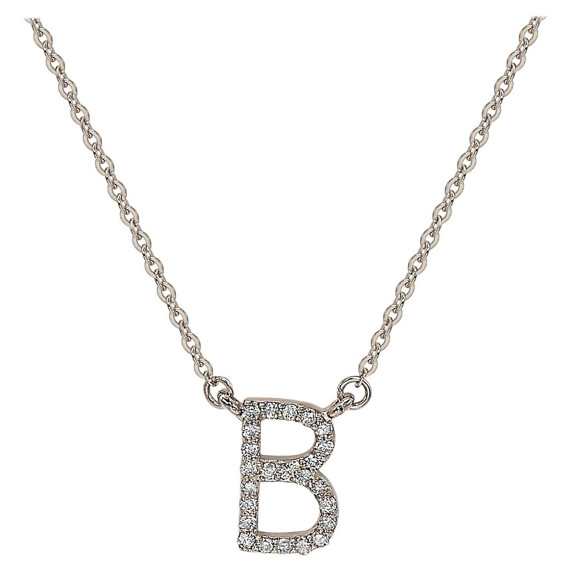 Suzy Levian Collier initial lettre en or blanc 14 carats et diamants blancs, B en vente