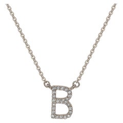 Suzy Levian 14K White Gold White Diamond Letter Initial Necklace, B