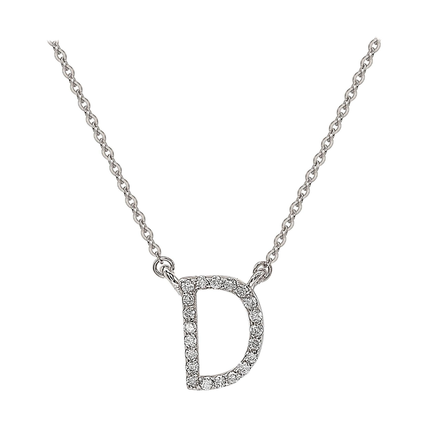 Suzy Levian 14k White Gold White Diamond Letter Initial Necklace, D For Sale