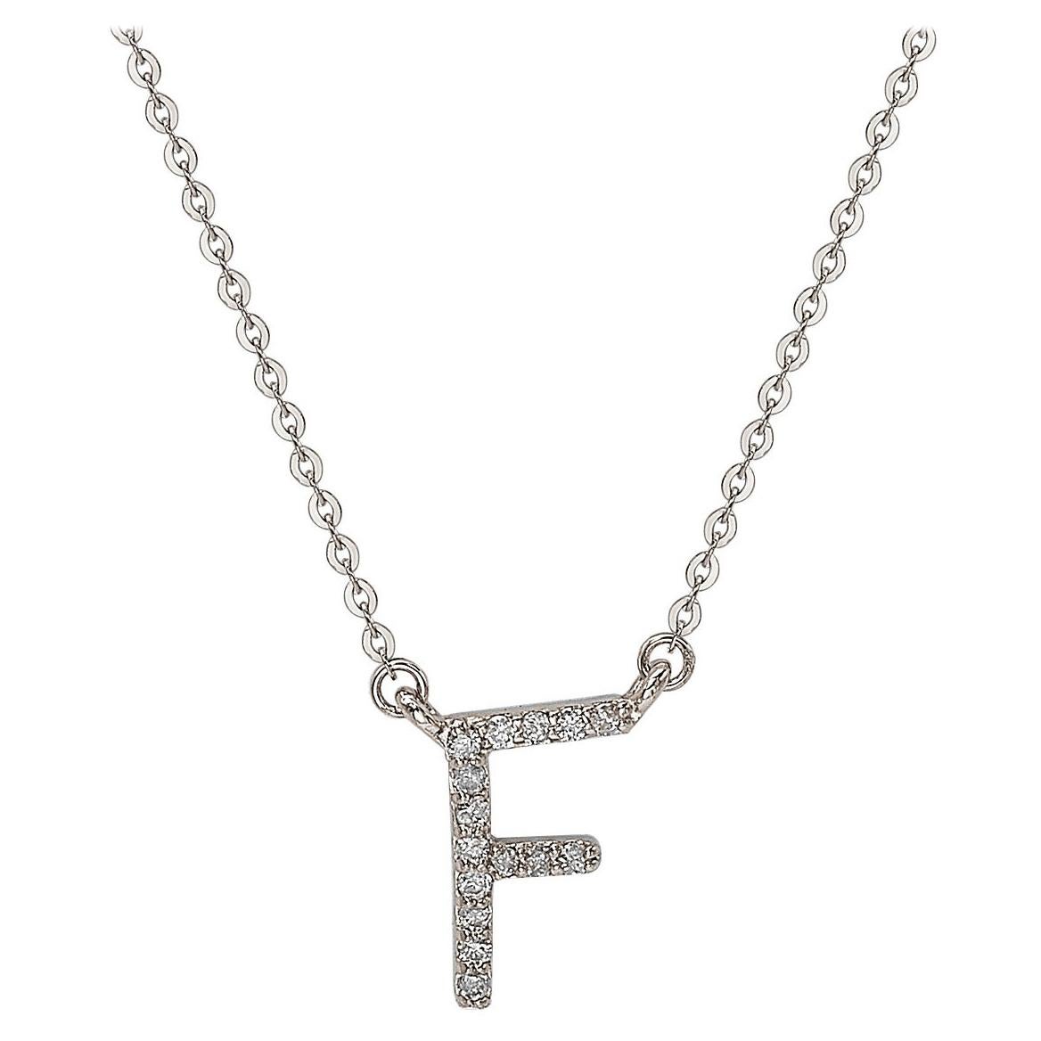 Suzy Levian 0.10 Carat White Diamond 14K White Gold Letter Initial Necklace, F For Sale