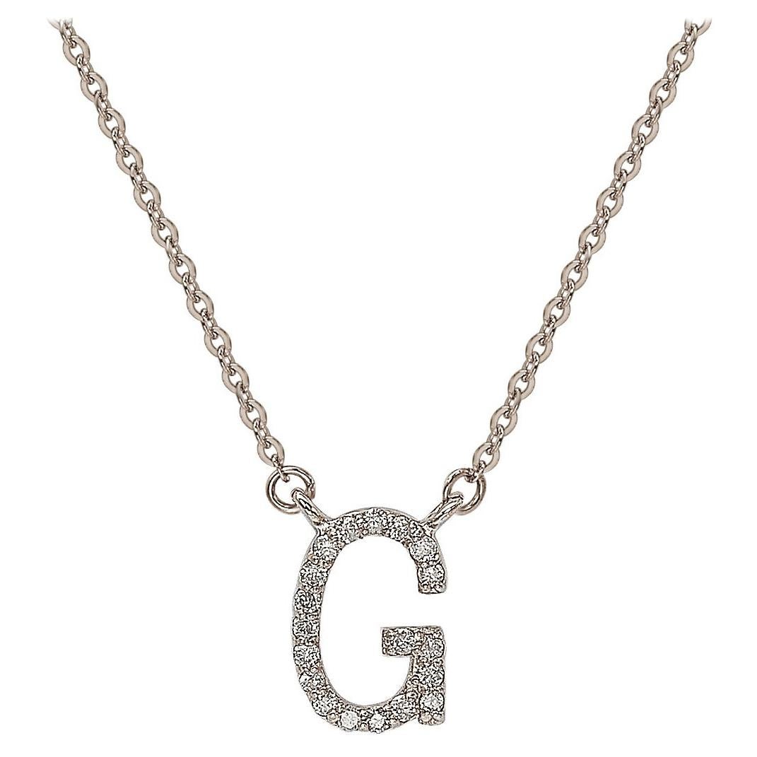 Suzy Levian 0.10 Carat White Diamond 14K White Gold Letter Initial Necklace, G For Sale