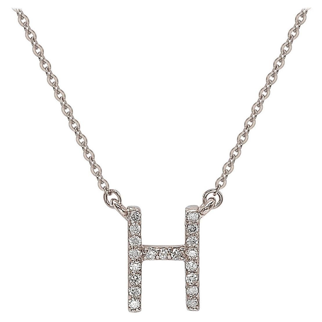 Suzy Levian 0.10 Carat White Diamond 14K White Gold Letter Initial Necklace, H For Sale
