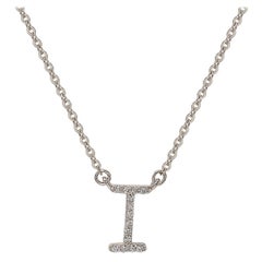 Suzy Levian 0.10 Carat White Diamond 14k White Gold Letter Initial Necklace, I