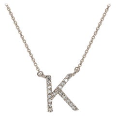 Suzy Levian 0.10 Carat White Diamond 14K White Gold Letter Initial Necklace, K