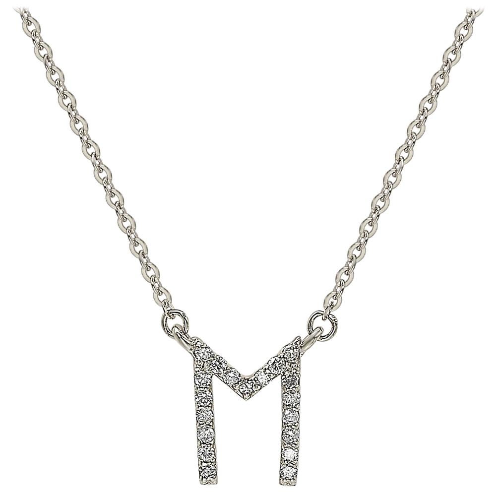 Suzy Levian 0.10 Carat White Diamond 14K White Gold Letter Initial Necklace, M