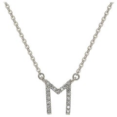 Suzy Levian 0.10 Carat White Diamond 14K White Gold Letter Initial Necklace, M