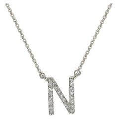 Suzy Levian 0.10 Carat White Diamond 14K White Gold Letter Initial Necklace, N